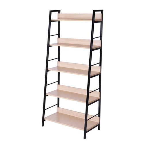 Étagère Bibliothèque Design 5 Niveaux Acier Aspect Bois