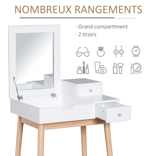 Coiffeuse Design Scandinave 60l X 50l X 86h Cm Pin Et Mdf