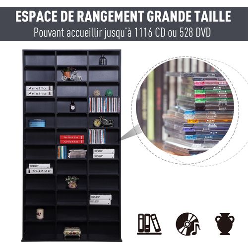 Étagère Rangement Cd/dvd 33 Compartiments Réglables