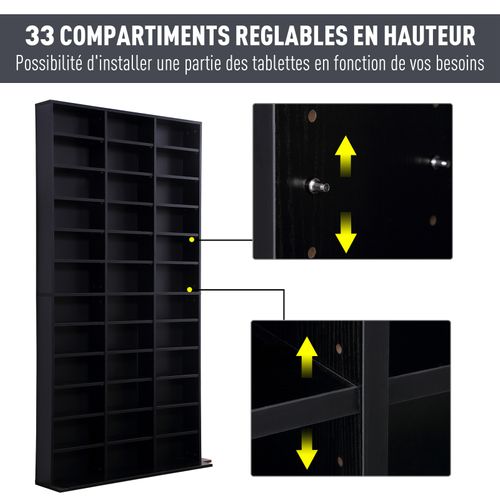 Étagère Rangement Cd/dvd 33 Compartiments Réglables