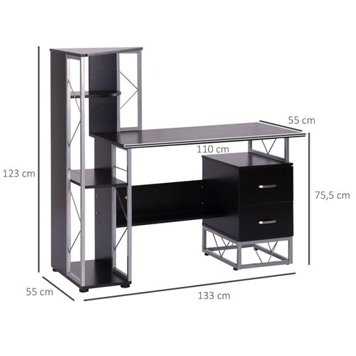 Bureau Informatique Design Industriel Multi-rangement Noir