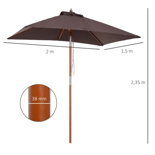 Parasol Rectangulaire Inclinable Dim. 2l X 1,5l X 2,3h M
