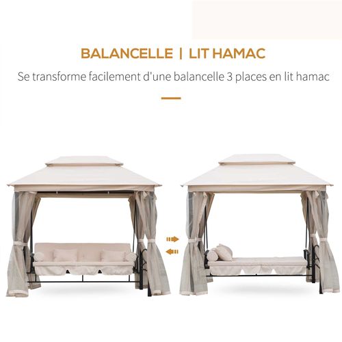 Balancelle De Jardin Convertible 3 Places Beige Noir