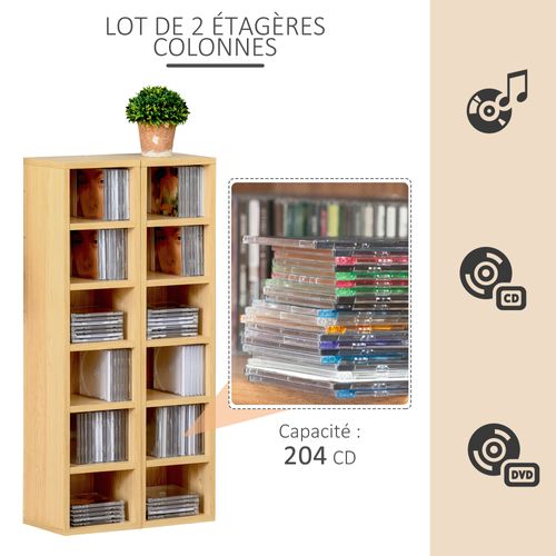 Lot De 2 Étagères Colonnes Range-cd/dvd 21l X 19l X 88h Cm