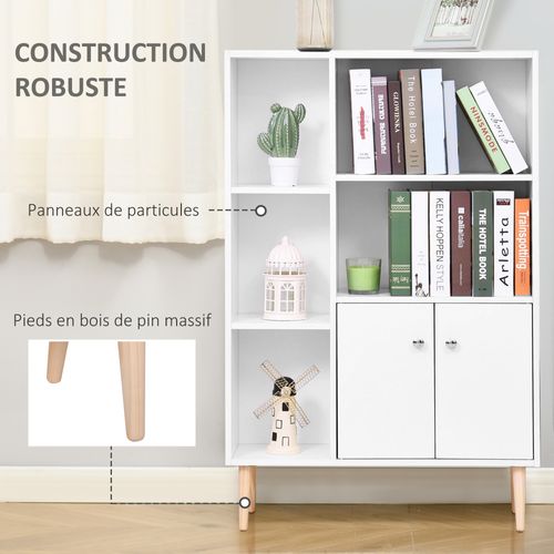 Bibliothèque Scandinave 4 Niches Placard 2 Portes - Blanc