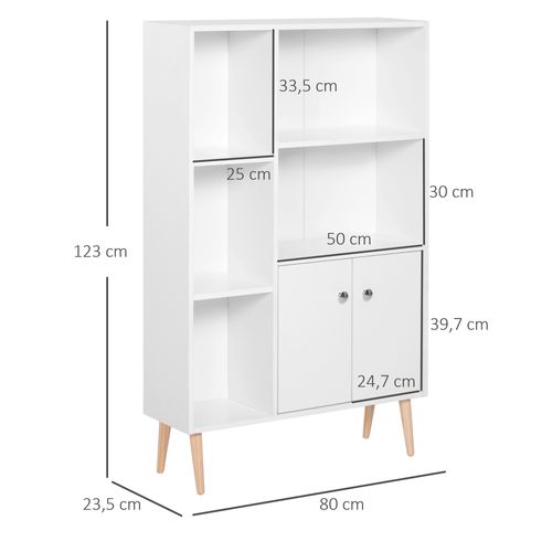 Bibliothèque Scandinave 4 Niches Placard 2 Portes - Blanc