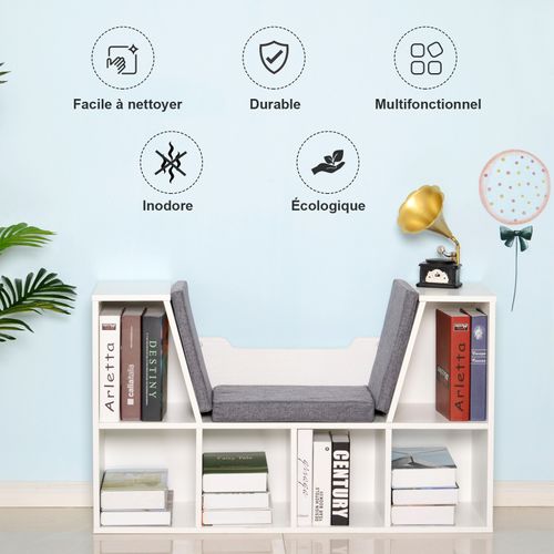 Bibliothèque Banc 2 En 1 - 6 Casiers Coussins Inclus