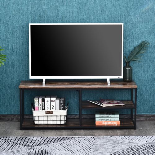 Meuble TV Design Industriel Dim. 120l X 40l X 45h cm Coloris Boisé Métal Noir