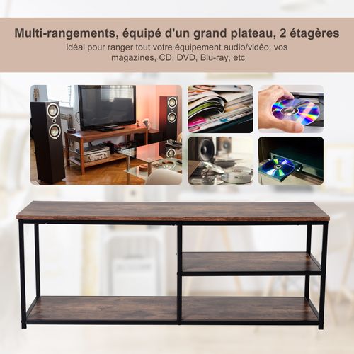 Meuble TV Design Industriel Dim. 120l X 40l X 45h cm Coloris Boisé Métal Noir