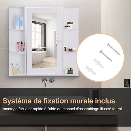 Armoire à Glace 1 Porte Étagères Latérales Blanc