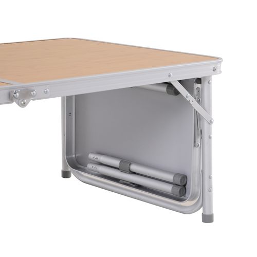 Table De Camping Pliante Avec Rallonge Alu. Mdf Imitation Bambou