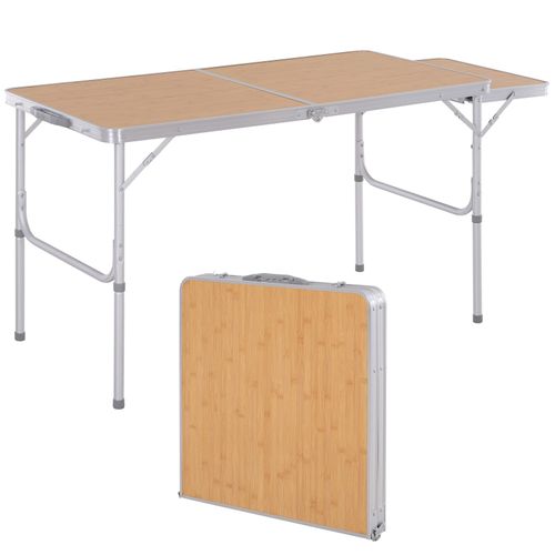 Table De Camping Pliante Avec Rallonge Alu. Mdf Imitation Bambou