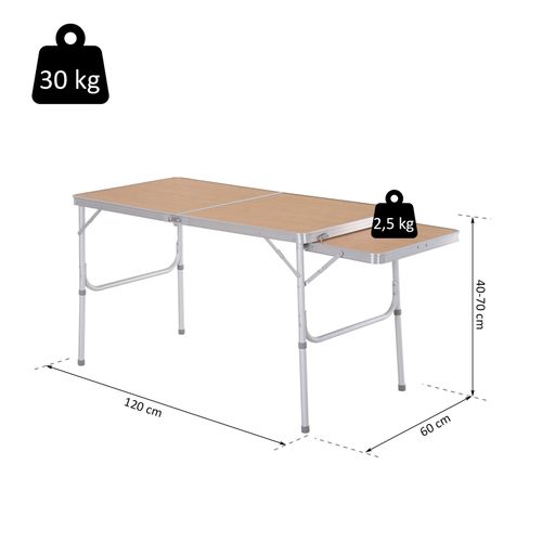 Table De Camping Pliante Avec Rallonge Alu. Mdf Imitation Bambou