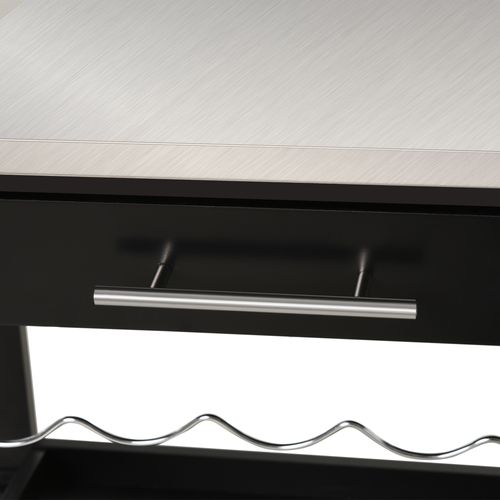 Desserte De Cuisine Multi-rangements Plateau Acier Inox. Mdf Pin Noir