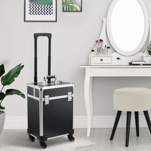 Valise Trolley Mallette Maquillage Verrouillable Alu. Noir
