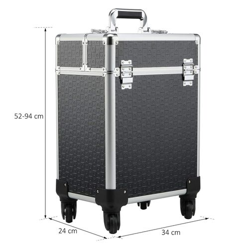 Valise Trolley Mallette Maquillage Verrouillable Alu. Noir