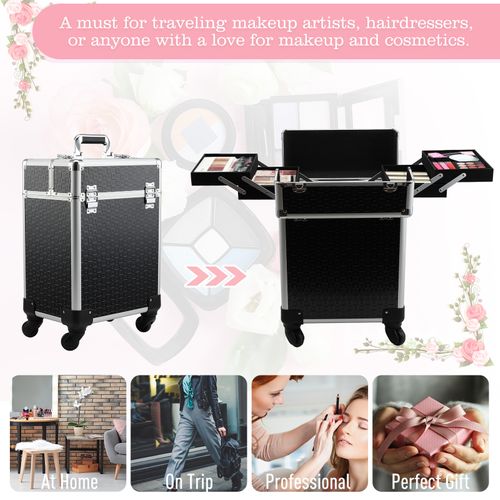 Valise Trolley Mallette Maquillage Verrouillable Alu. Noir