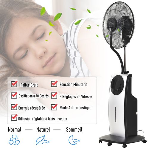 Ventilateur Brumisateur Sur Roulettes 90 W Programmable Oscillant Avec Télécommande Noir