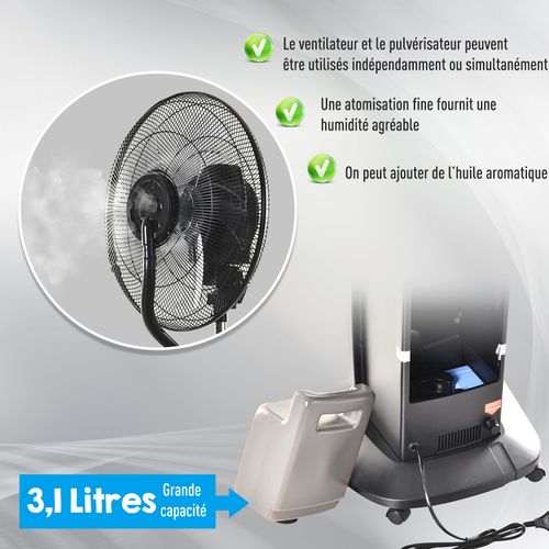 Ventilateur Brumisateur Sur Roulettes 90 W Programmable Oscillant Avec Télécommande Noir