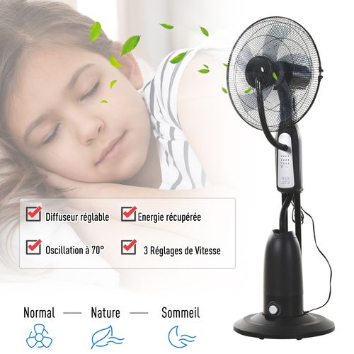 Ventilateur Brumisateur Sur Roulettes 90 W Oscillant 4 Vitesses