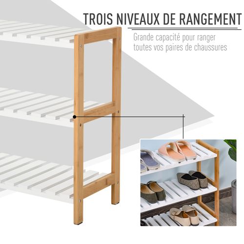 Meuble à Chaussures Range-chaussures 3 Niveaux Bambou Mdf