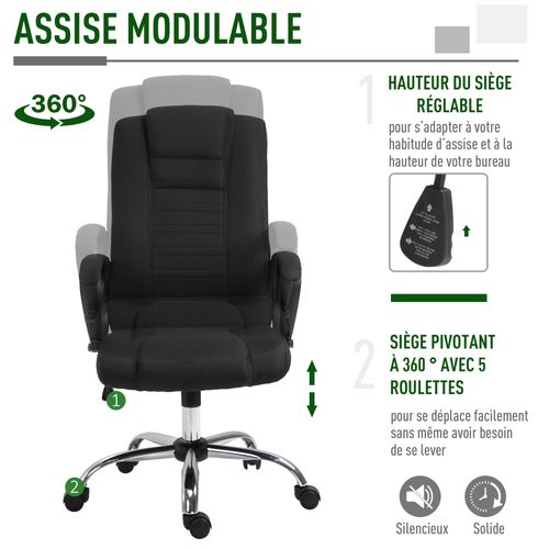 Fauteuil De Bureau Manager Ergonomique Grand Confort Hauteur Réglable Pivotant 360° Lin