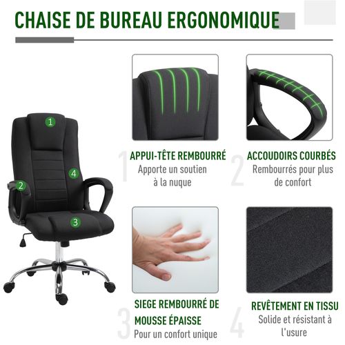 Fauteuil De Bureau Manager Ergonomique Grand Confort Hauteur Réglable Pivotant 360° Lin