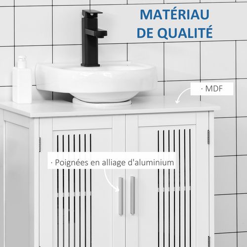 Meuble Vasque 2 Portes Rainurées Avec Étagère Blanc