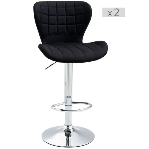Lot De 2 Tabourets De Bar Design Contemporain Hauteur D'assise Réglable 59-81 Cm Pivotant 360° Lin