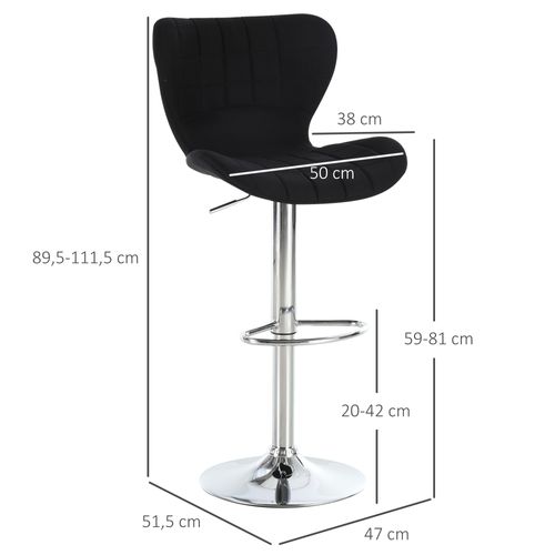 Lot De 2 Tabourets De Bar Design Contemporain Hauteur D'assise Réglable 59-81 Cm Pivotant 360° Lin