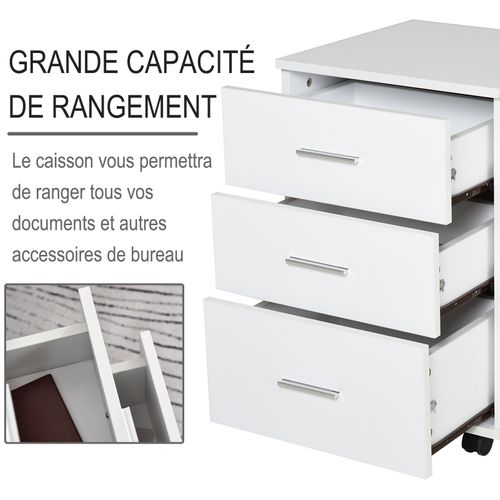Caisson De Bureau Rangement Sur Roulettes 3 Tiroirs