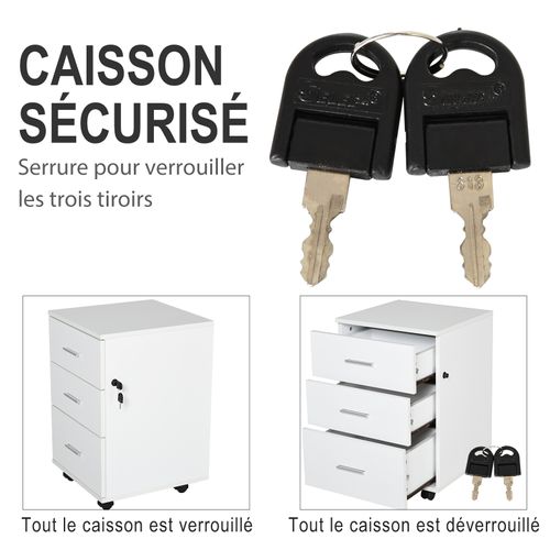 Caisson De Bureau Rangement Sur Roulettes 3 Tiroirs