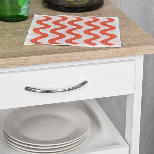 Desserte De Cuisine Panier + Plateaux Amovibles, Tiroir, Étagère Mdf Chêne Clair