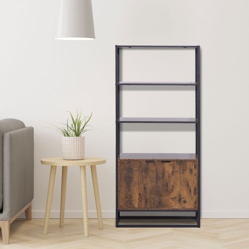 Bibliothèque Style Industriel 3 Étagères + Placard 2 Portes