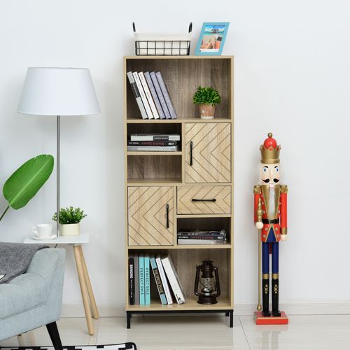 Biblliothèque 2 Étagères 3 Niches 2 Placards + Tiroir Chêne Clair Noir