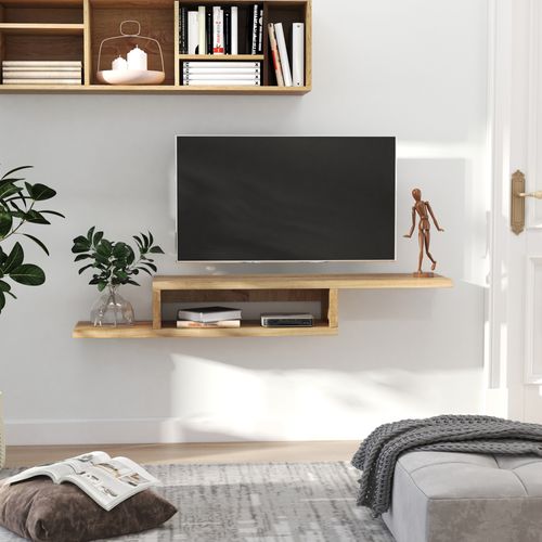 Etagère mural Meuble TV Mural Flottant Design Panneaux Particules Chêne Clair