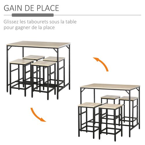 Ensemble Table De Bar Design Industriel + 4 Tabourets