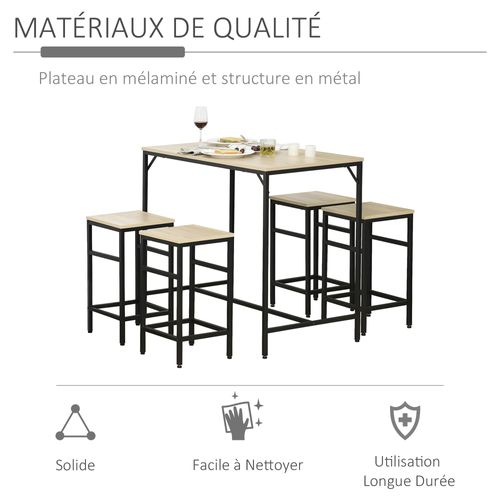 Ensemble Table De Bar Design Industriel + 4 Tabourets