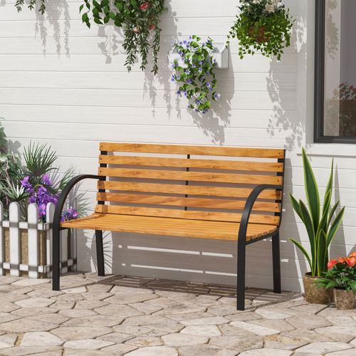 Banc De Jardin 2 Places Style Rural Chic Acier Époxy Bois Lasuré