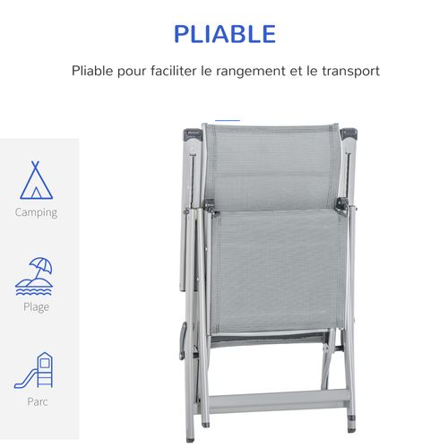 Chaise Longue Pliable Dossier Repose-pied Réglable Métal Époxy Textilène