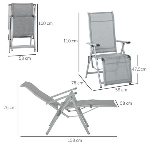 Chaise Longue Pliable Dossier Repose-pied Réglable Métal Époxy Textilène