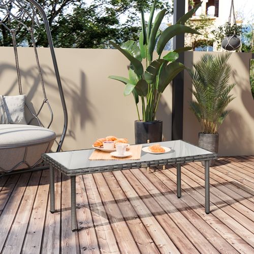 Table Basse De Jardin Plateau Verre Trempé Résine Tressée