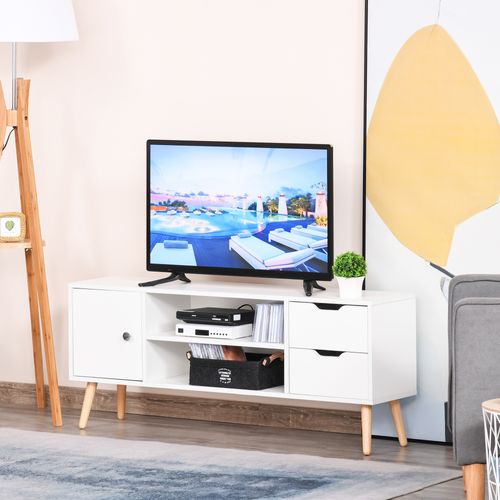 Meuble TV Style Scandinave Pieds Pin Massif Blanc