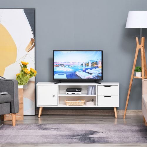 Meuble TV Style Scandinave Pieds Pin Massif Blanc