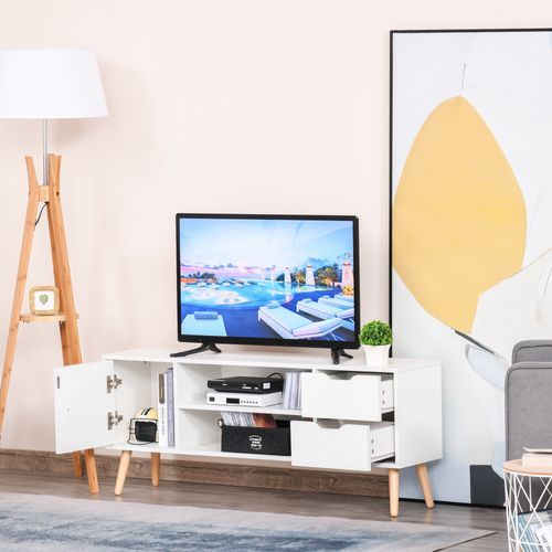Meuble TV Style Scandinave Pieds Pin Massif Blanc