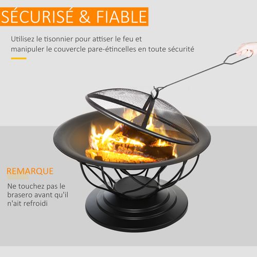 Brasero Boule De Feu Grille à Charbon Et Cuisson Métal Noir