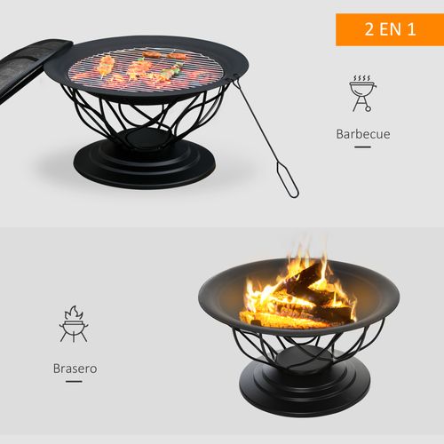Brasero Boule De Feu Grille à Charbon Et Cuisson Métal Noir