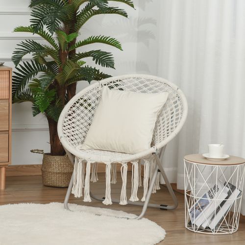 Loveuse Fauteuil Lune Rond De Jardin Pliable Macramé Coton Polyester Beige