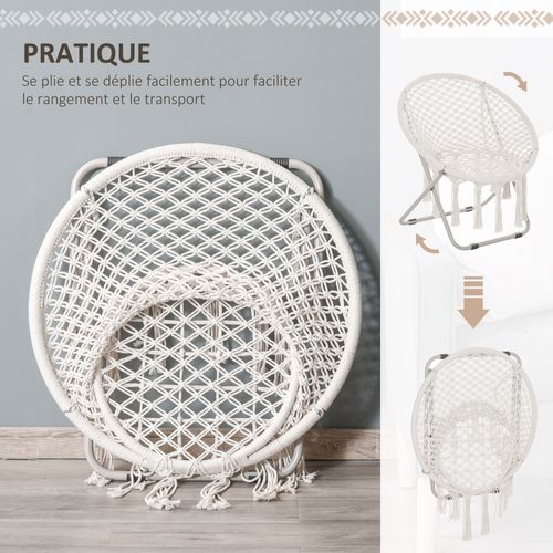 Loveuse Fauteuil Lune Rond De Jardin Pliable Macramé Coton Polyester Beige