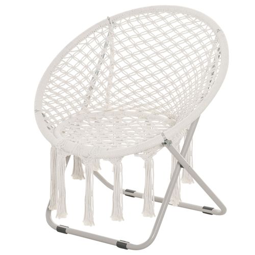 Loveuse Fauteuil Lune Rond De Jardin Pliable Macramé Coton Polyester Beige